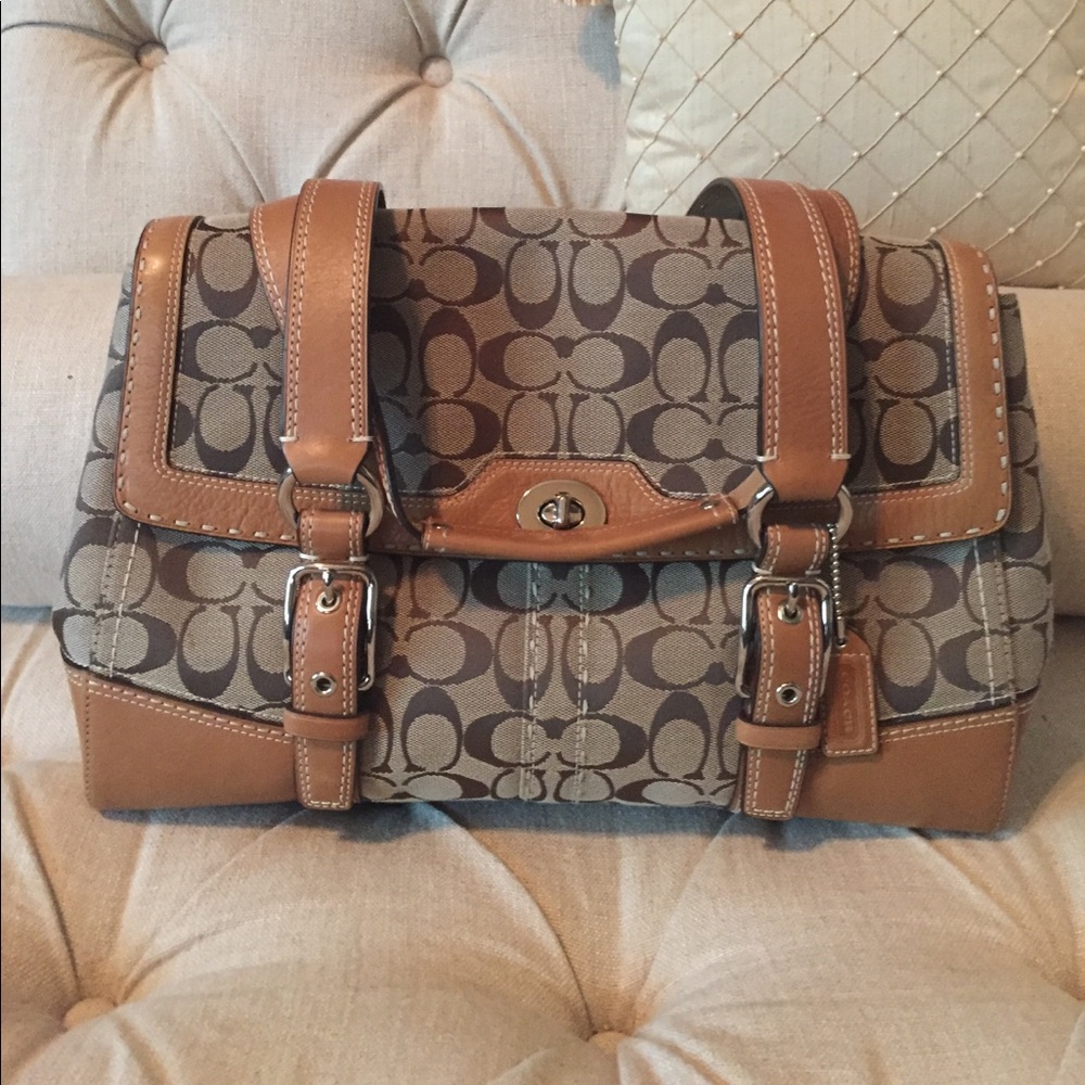 Coach Signature Canvas Shoulder Bag in Brown and Tan
